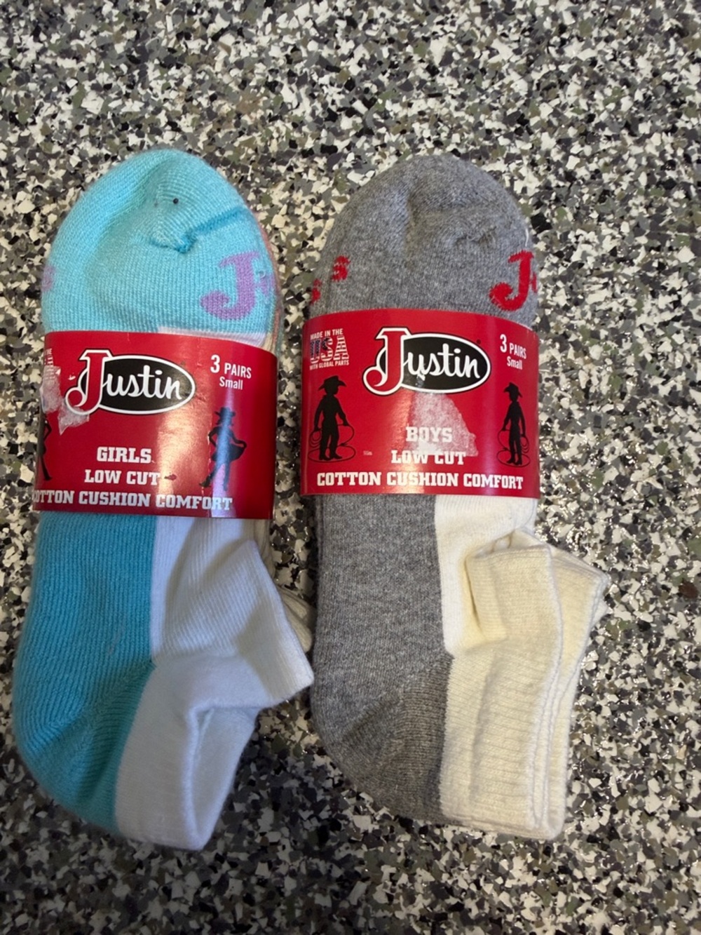 Justin Boots Light Blue, White & Pink Low-Cut Cotton Cushion Socks (3-Pack), x2